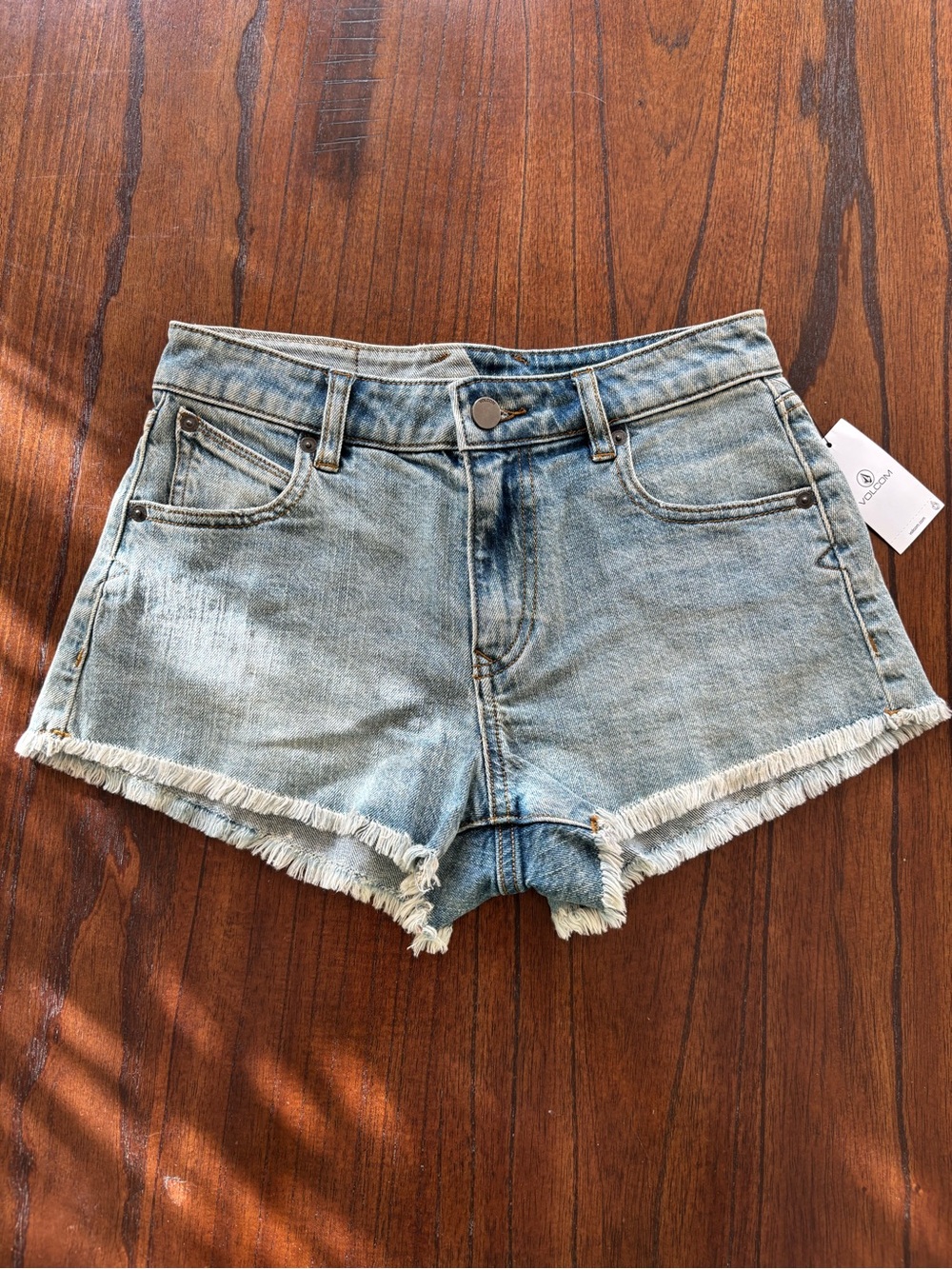 Volcom Light Blue Frayed Denim Cutoff Shorts